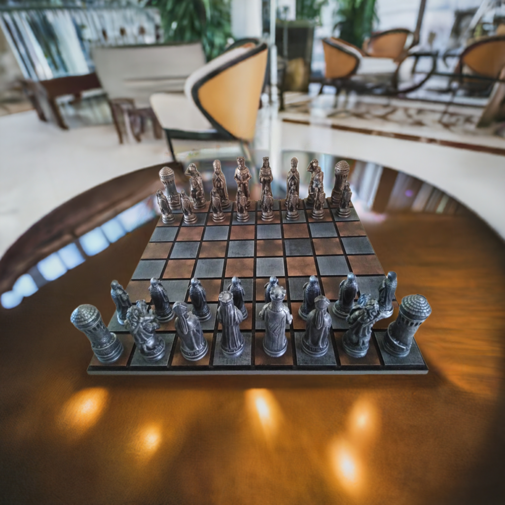 Hand crafted Chess Board Roman Themed with complete set of pieces